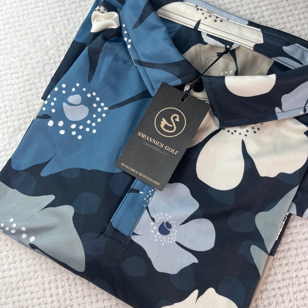 Swannies Golf Mens Mellblom Polo Navy Floral Performance Shirt XL New